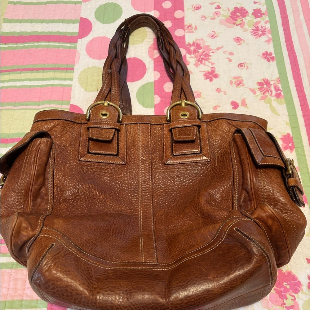 Coach Brown Braid Handle Leather Tote
